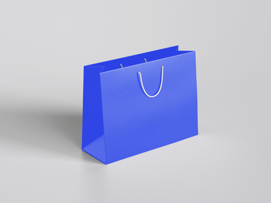 Blue Art Printed Paper Shopping Bag With Rope Ribbon Handle Gift Packaging