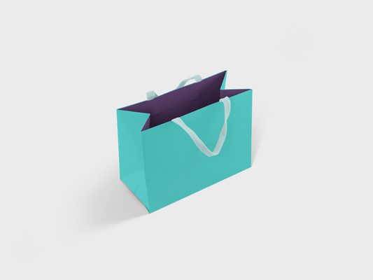 Blue Art Printed Paper Shopping Bag With Rope Ribbon Handle Gift Packaging