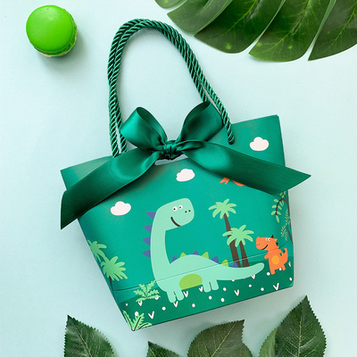 Green Art Paper Printed Paper Shopping Bag With Ribbon Handle Rope For Gift Package