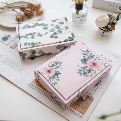 Pink Flowers Coated Foldable Box With Ribbon With Ribbon CMYK Printing For Packaging